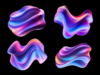 Wall Mural - bold melty holographic shapes isolated. iridescent distorted fluid shape