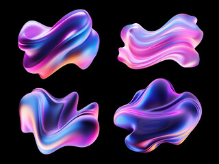 Wall Mural - colorful wavy melted liquid 3d shapes isolated. neon holographic distorted fluid shape. ai generated