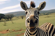 An amusing portrait of a zebra with a zoomed-in, cross-eyed expression, ready to bring a touch of whimsy to any design or ad campaign.