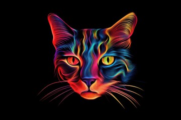 Wall Mural -  a close up of a cat's face with colored lines on the cat's face and on the cat's face is the cat's head.