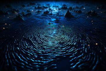 Poster - An abstract, glowing fingerprint on a background of starry night sky.