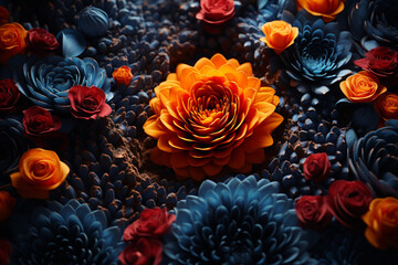 Poster - Stylized fingerprint design over a background of bright, floral patterns.