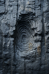 Poster - Minimalist fingerprint design over a background of ancient stone carvings.