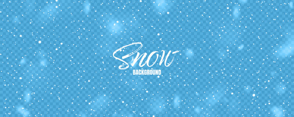 Fototapete - Realistic falling snow with snowflakes. Colorful winter background for Christmas or New Year card. Frost storm effect. Vector illustration