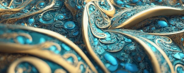 a close up of a blue and gold abstract background