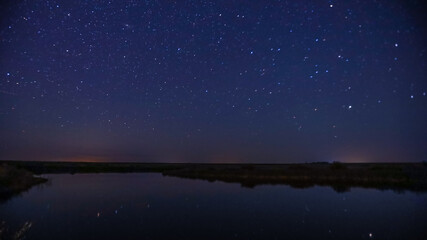 a pond at night under the stars