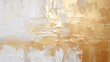 Abstract gold and white oil painting on canvas texture background. Closeup of acrylic paint strokes on canvas.	