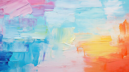 Wall Mural - Abstract colorful oil painting on canvas texture background. Closeup of acrylic paint strokes on canvas.