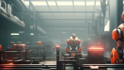 Wall Mural - ai robot factory cinematic wallpaper