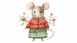 Cute mouse watercolor illustration in Christmas style. Funny animal in clothes.