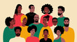 © Мария Пестова - A group portrait of black people. African American men and women. Black History Month. Cartoon, flat, vector illustration