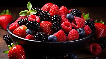 Wall Mural - A bowl of fresh mixed berries. strawberries, blueberries, and raspberries. Healthy