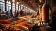 Spices and herbs on the market in Istanbul, Turkey. Panorama