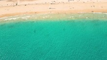 Summer Seascape Beautiful Waves, Blue Sea Water In Sunny Day. Esquinzo Beach, Spain, Canary Island Top View From Drone. Sea Aerial View, Tropical Nature Beautiful Bright Sea Waves