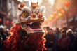 Chinese new year. A Chinese dragon dances in the streets 