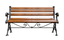 City Wooden Bench. A Classic Bench From A City Park. Isolated On Transparent Background.