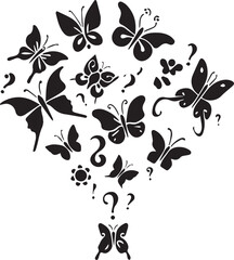 Silhouette Solid Vector Icon Set Of butterflies, Moth, Lepidopteran, Insect, Papillon.