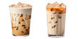 Collection of iced coffee latte and coffee milk in the glass, isolated on transparent background. Generative AI