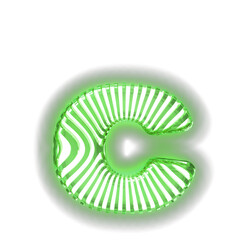 White symbol with ultra thin green luminous vertical straps. letter c