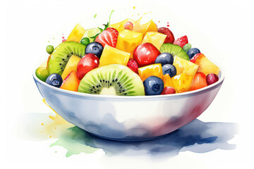 Poster - Food diet blueberry kiwi fresh bowl breakfast fruit salad dessert healthy background