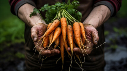 Close up of a carrots in hands, harvest, season of vegetables, vitamins