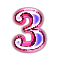 Poster - Blue symbol in a pink frame with glow. number 3