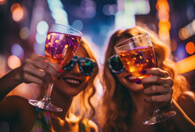 Girls Holding Party Glasses At A New Year Party