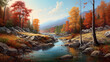 Herbstliche Flusslandschaft mit farbenprächtigen Bäumen und ruhigem Wasser