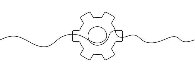 Wall Mural - continuous editable line drawing of cogwheel. single line gear icon.