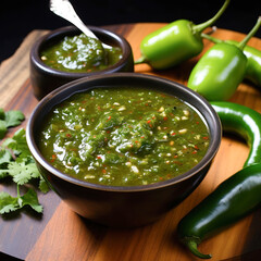 Wall Mural - Green chilli sauce or thecha in bowl