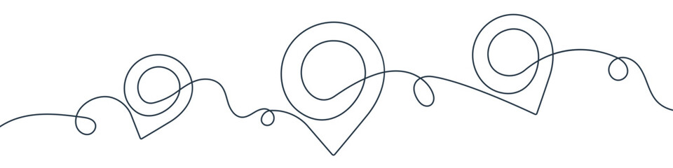 Wall Mural - continuous line drawing of gps pins. single line map pins icon.
