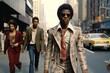 stylish black man walking city street in 1960s