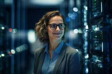 Generative AI conceptual portrait of successful business person man woman hacker programmer in office