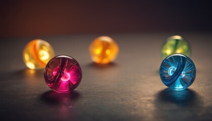 Wall Mural -  a group of three glass balls sitting on top of a table next to each other on top of a table.