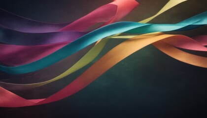 Wall Mural -  a group of multicolored streamers are flying in the air on a dark background with room for text.