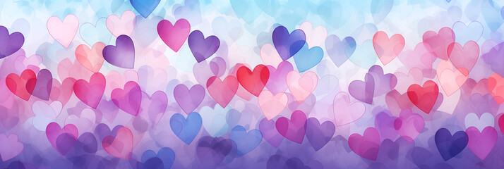Wall Mural - Pastel hearts pattern background banner. Valentine's Day. Panoramic web header with copy space. Wide screen wallpaper