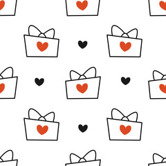 Sticker - seamless pattern with hearts and gifts