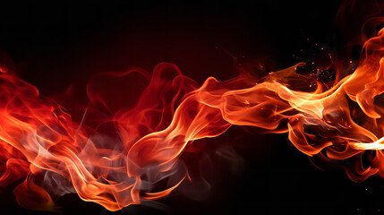 Fire abstract background with flames and copyspace. Isolated on black background