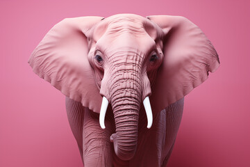 Vibrant pink paint smiling elephant against a pink background