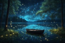 A Boat On A Lake At Night