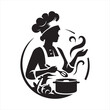 Girl Cooking Silhouette: Culinary Inspirations in Elegant Black Silhouettes - Minimallest Woman Cooking Black Vector Lady Silhouette
