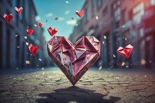 A Paper Folded Heart Of Dollar On A Street