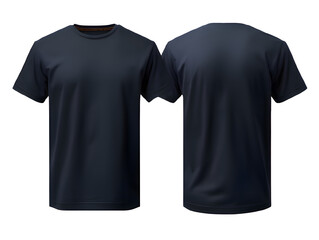 Two blue navy t-shirt without wrinkles, on a perfect white background, one front side and the back side