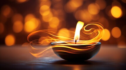 Wall Mural - A lit candle in a bowl with blurred background, AI