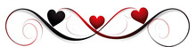 Elegant Calligraphic Pattern Of Swirling Red Hearts And Curly Lines, Valentine's Day, On A White Background