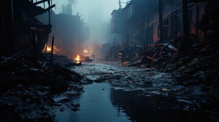 Canvas Print - A city with a river running through it and lots of buildings, AI