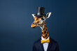 Majestic Giraffe with Top Hat Portrait. Generative AI illustration
