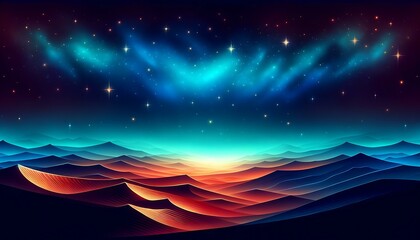 Wall Mural - Gradient color background image with a mystical starry desert theme