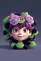 cute girl character designed with round flowers and fruits frame