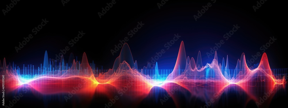 Colorful 3D music sound waves or earthquake seismogram with wiggly ...